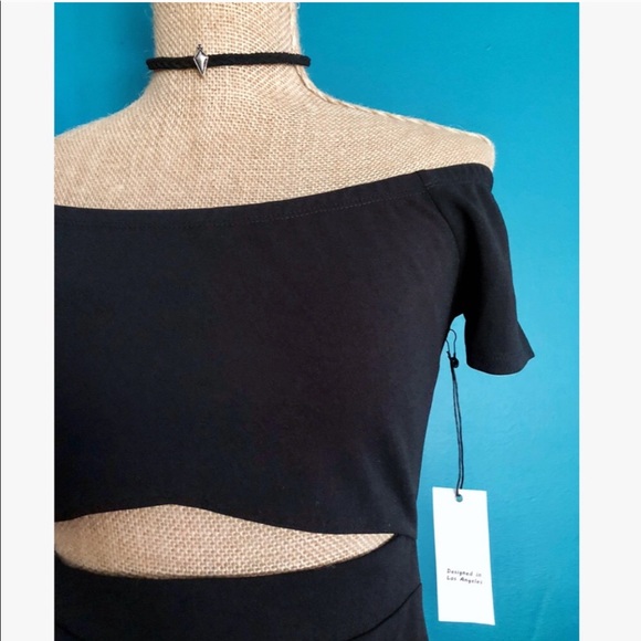 Black Bodycon Cutout Off Shoulder Mini Dress - Picture 3 of 7